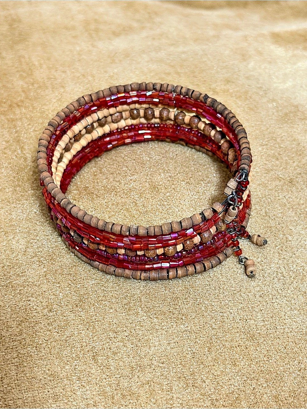 Beaded Wrap Bracelet Stack in Red & Brown